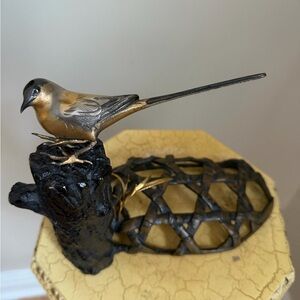 Rare find Japanese Bronze Bird Sculpture on Tree Stump.